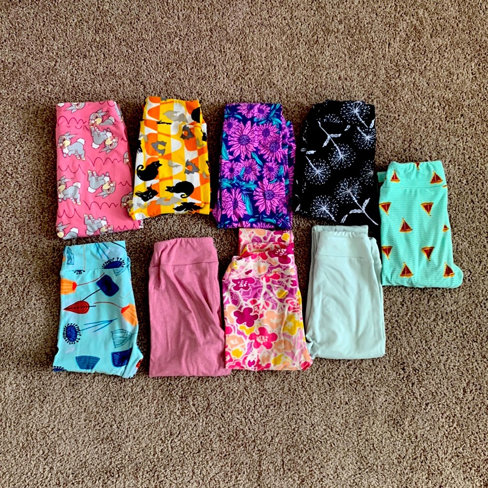Lot of 9 pair LLR lularoe leggings size L/XL.
